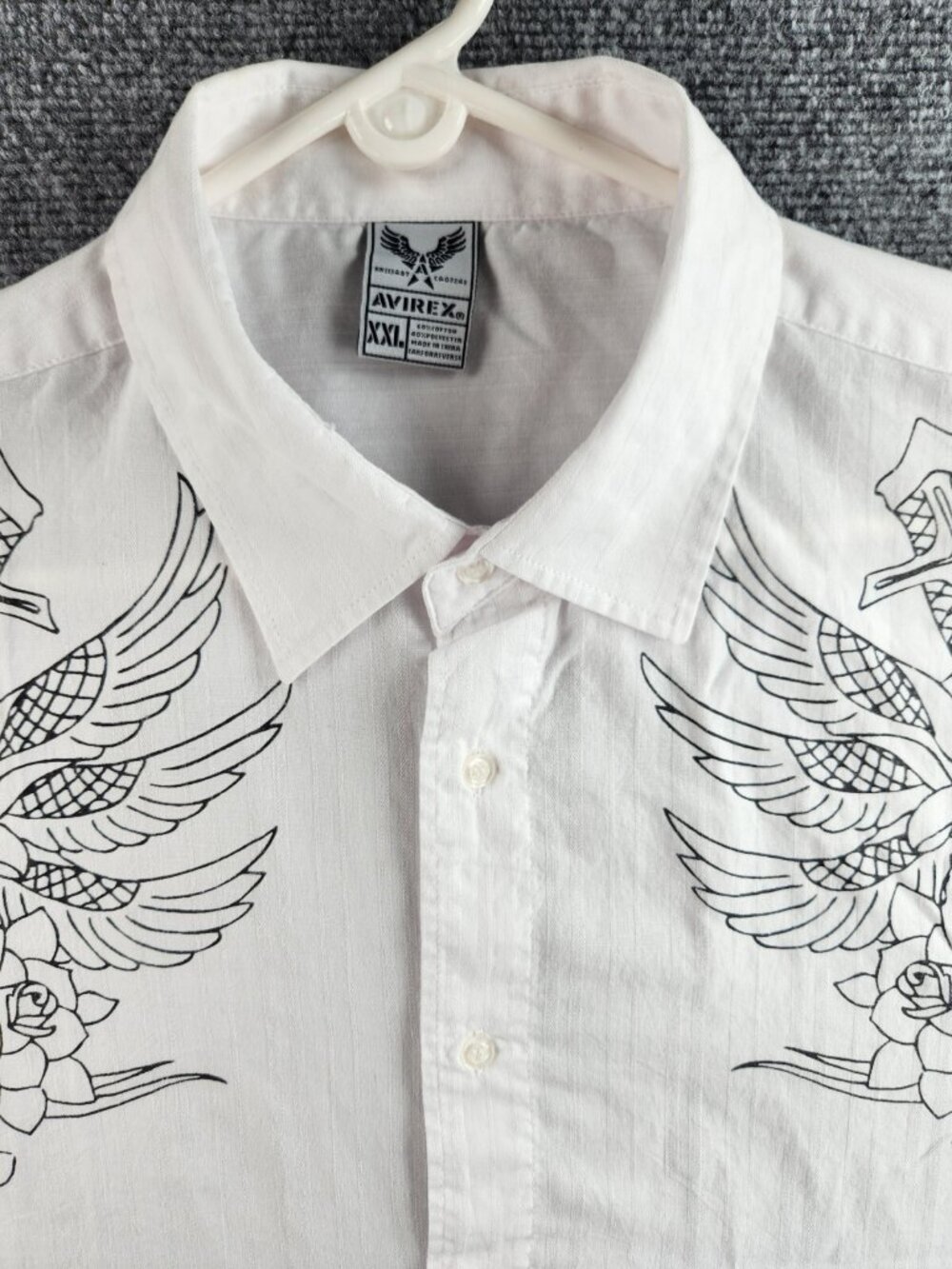 Avirex White Black Wing Print Button Up Shirt Men 2XL Long Sleeve Woven Adult